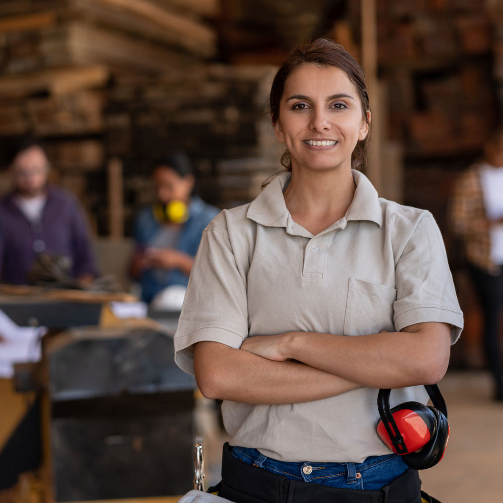 woman with group in background